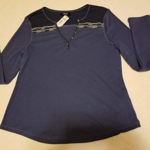 Chaps Embroidered Modern Henley Top L